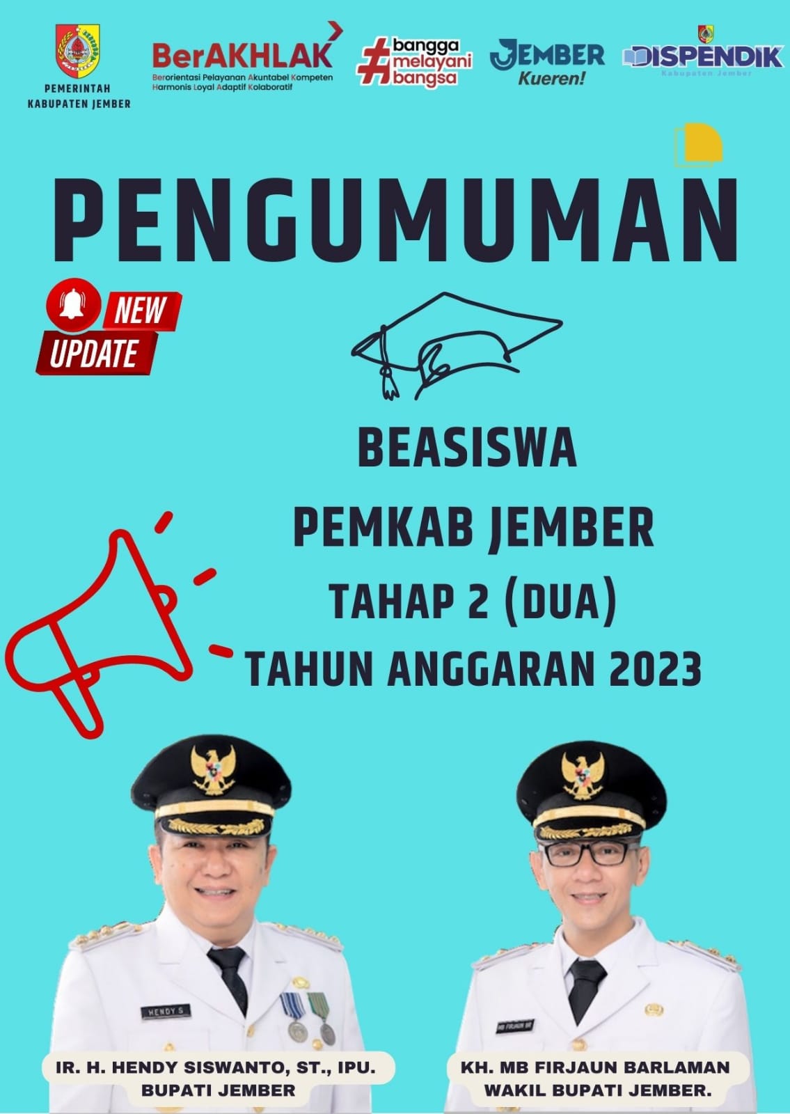 PENGUMUMAN PENERIMA BEASISWA PEMKAB JEMBER TAHAP II TAHUN 2023