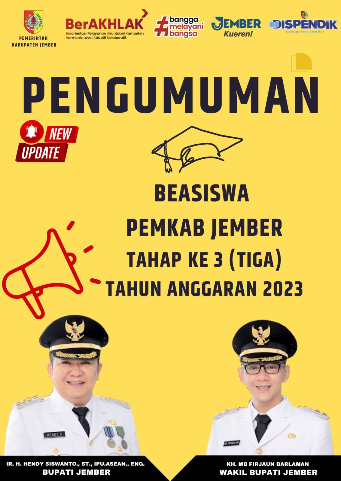 PENGUMUMAN PENERIMA BEASISWA PEMKAB JEMBER TAHUN KE III  TAHUN ANGGARAN 2023
