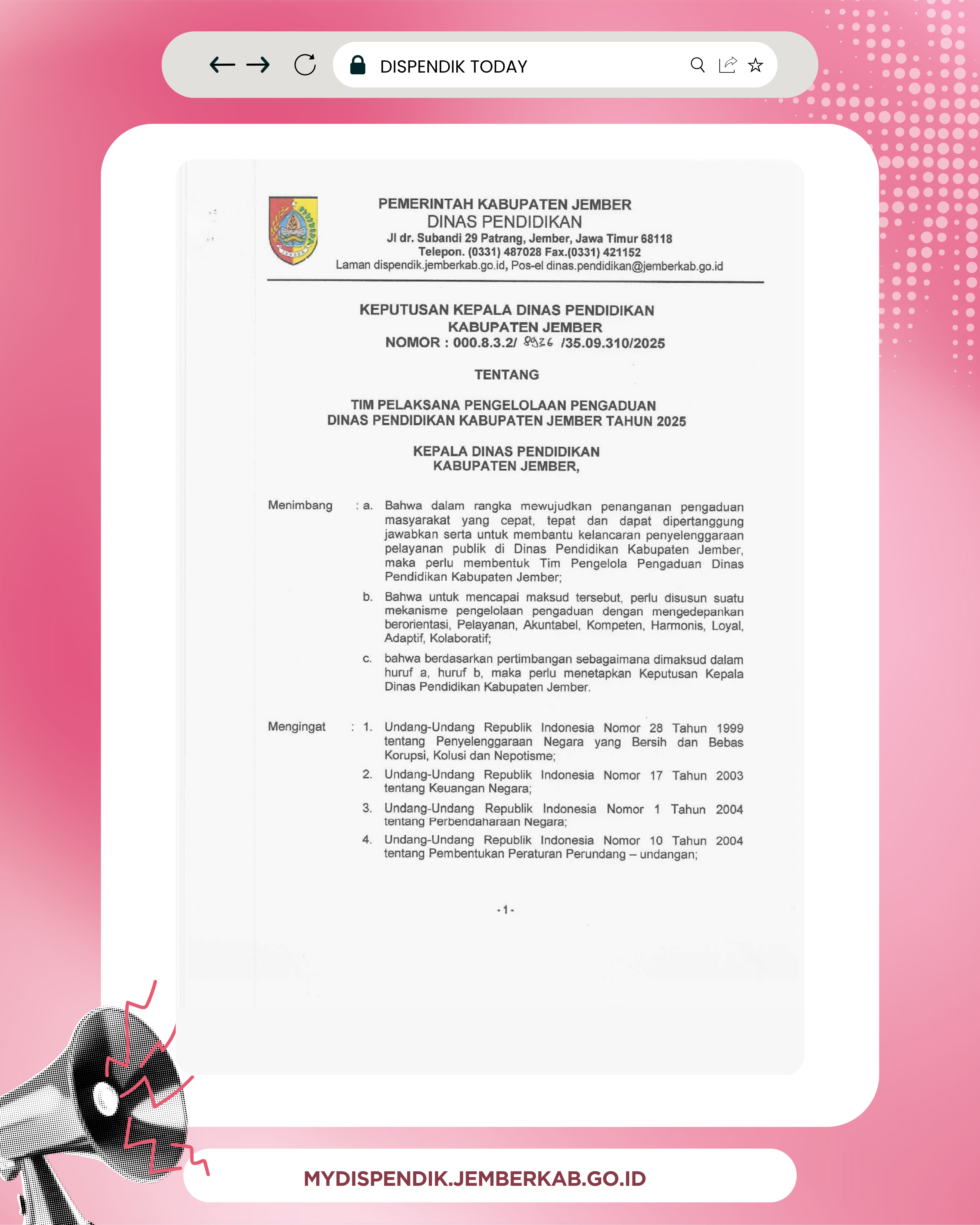 SK Tim Pengelola Pengaduan Dispendik Tahun 2025